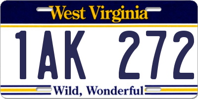 WV license plate 1AK272