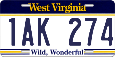 WV license plate 1AK274