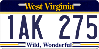 WV license plate 1AK275