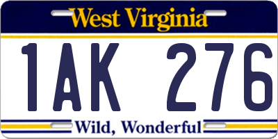 WV license plate 1AK276