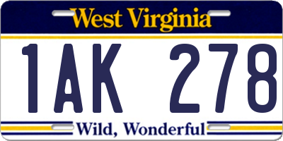 WV license plate 1AK278