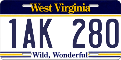 WV license plate 1AK280