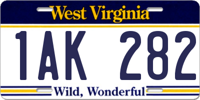WV license plate 1AK282