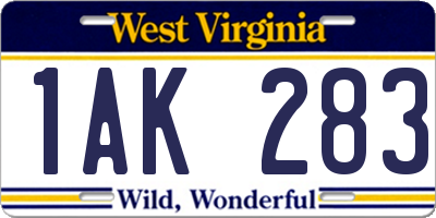 WV license plate 1AK283