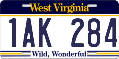 WV license plate 1AK284