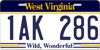 WV license plate 1AK286