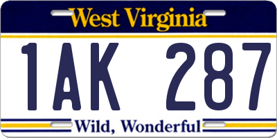WV license plate 1AK287