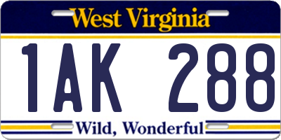 WV license plate 1AK288