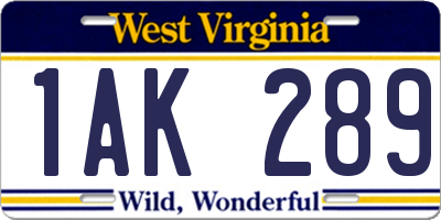 WV license plate 1AK289