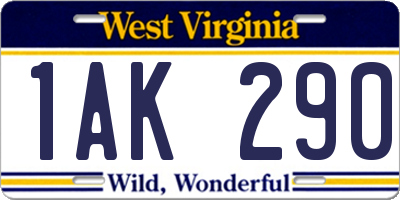 WV license plate 1AK290