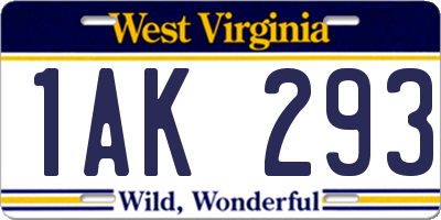 WV license plate 1AK293