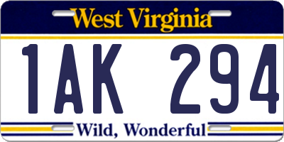 WV license plate 1AK294