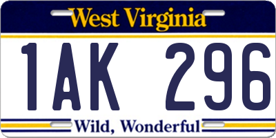 WV license plate 1AK296