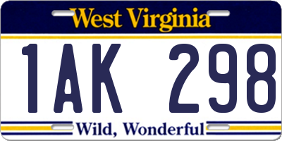 WV license plate 1AK298
