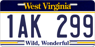 WV license plate 1AK299