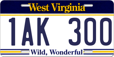 WV license plate 1AK300