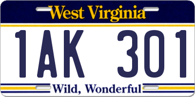 WV license plate 1AK301
