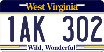 WV license plate 1AK302
