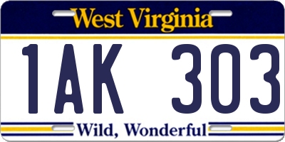 WV license plate 1AK303