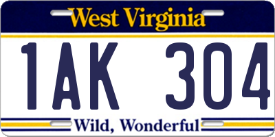 WV license plate 1AK304