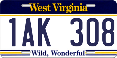 WV license plate 1AK308