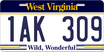 WV license plate 1AK309