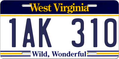 WV license plate 1AK310