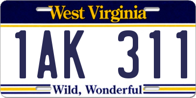 WV license plate 1AK311