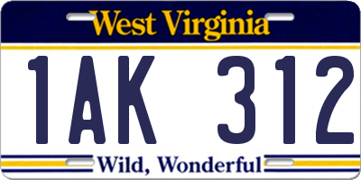 WV license plate 1AK312