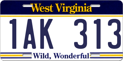 WV license plate 1AK313