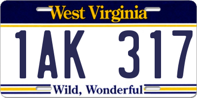 WV license plate 1AK317
