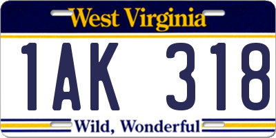 WV license plate 1AK318