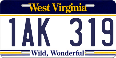 WV license plate 1AK319