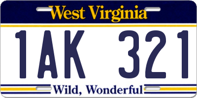 WV license plate 1AK321