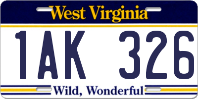 WV license plate 1AK326