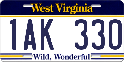 WV license plate 1AK330