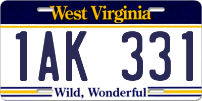 WV license plate 1AK331