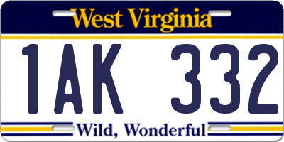 WV license plate 1AK332