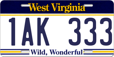 WV license plate 1AK333