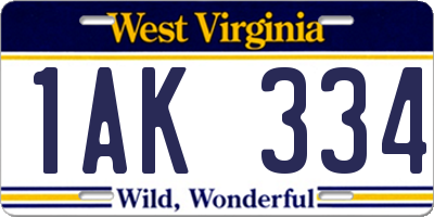 WV license plate 1AK334