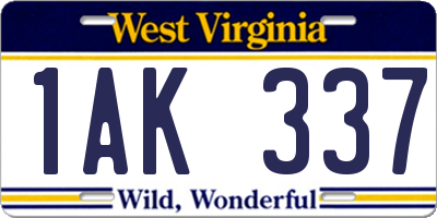 WV license plate 1AK337