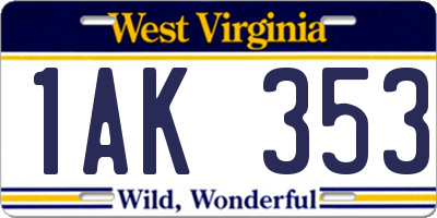 WV license plate 1AK353