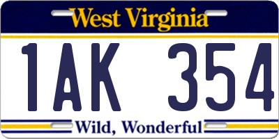 WV license plate 1AK354