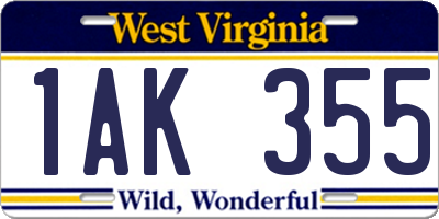 WV license plate 1AK355