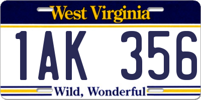 WV license plate 1AK356