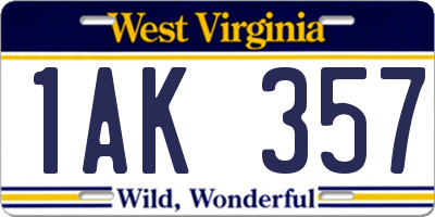 WV license plate 1AK357