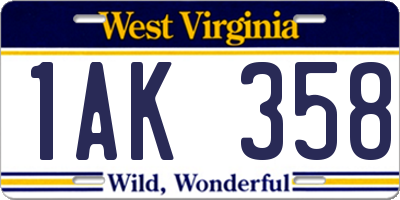 WV license plate 1AK358