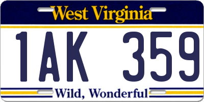 WV license plate 1AK359