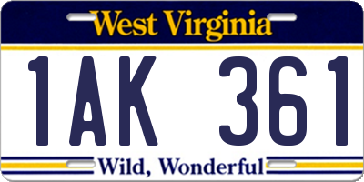 WV license plate 1AK361