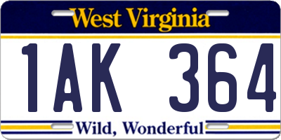 WV license plate 1AK364